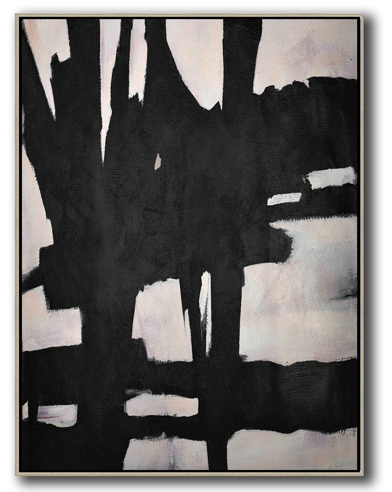 Extra Large Painting,Hand-Painted Black And White Minimal Painting On Canvas,Xl Large Canvas Art